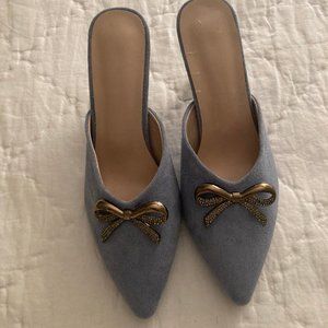 Baby Blue Suede Slides/Mules, Size Eura 39/US 5.5